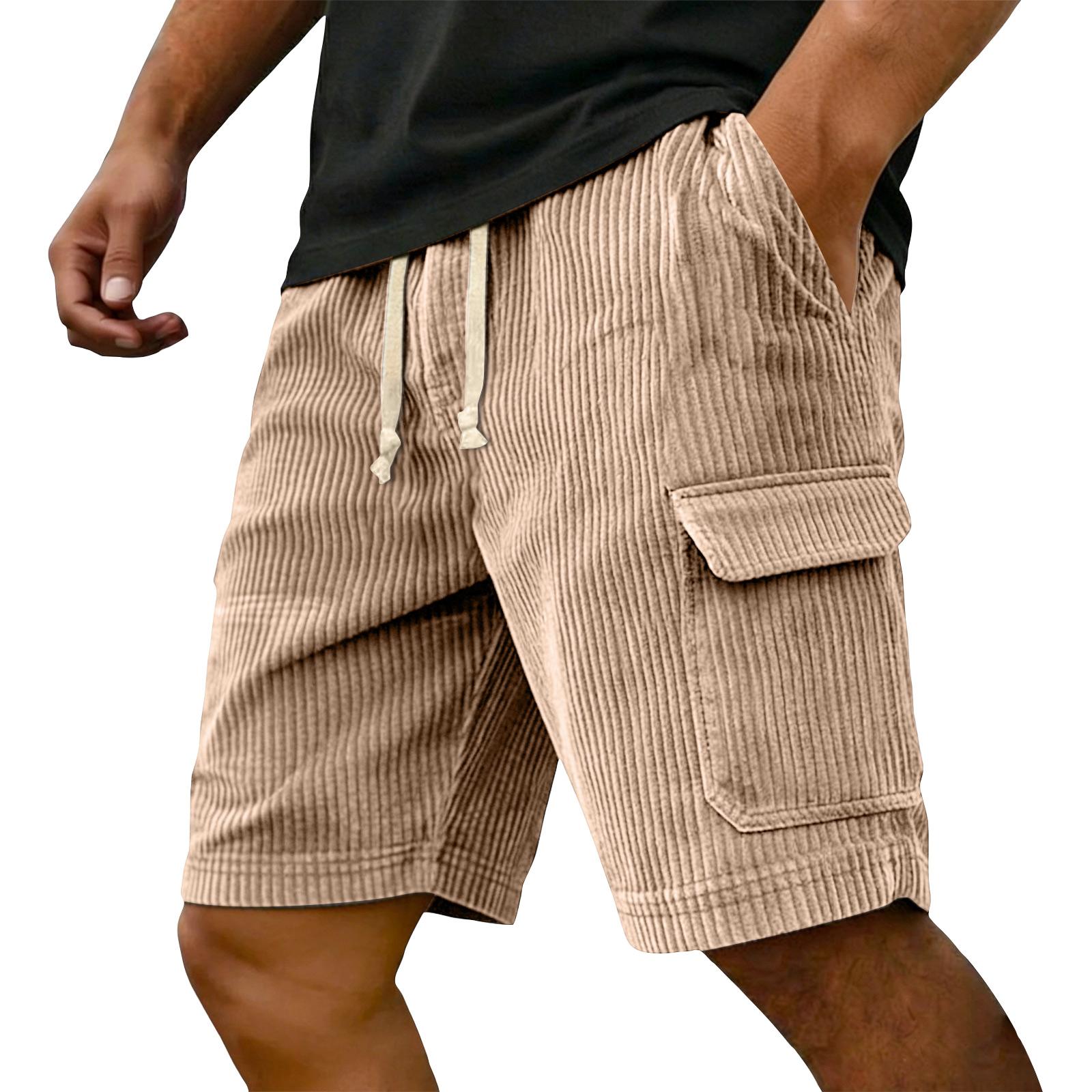 Heima B Heren Ribstof Cargo Shorts met Zakken Trekkoord Taille Heren Trainingsshorts Casual Pasvorm voor Dagelijks Gebruik Katoenen Shorts Heren L kaki