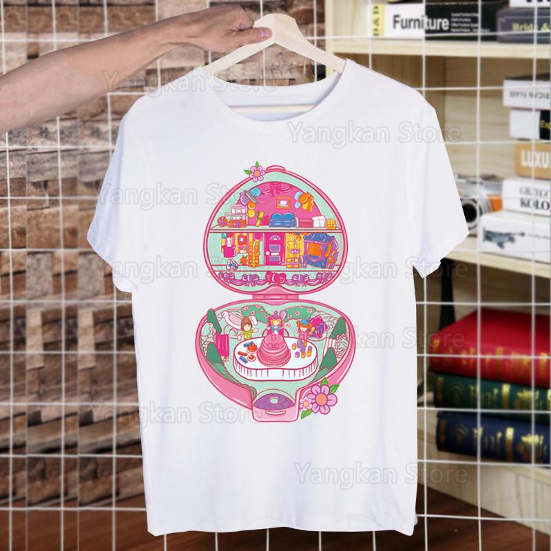 

Kawaii Polly Pocket T Shirt Men Retro Washed Tops Tees Harajuku Tshirt Streetwear Hip Hop Male T-shirts XL