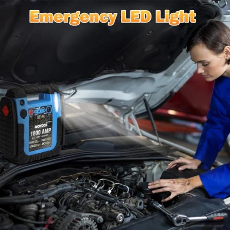 1800A Car Jump Starter with Air Compressor 20000mAh 12V Battery Pack Booster 6.0L Gas/Diesel 260 PSI Tire Pump Multi-Function J