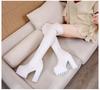 Women's Over The Knee Boots 15CM High Heel Waterproof Stretch Leather Thigh High Boots Black White ZYW-831-11