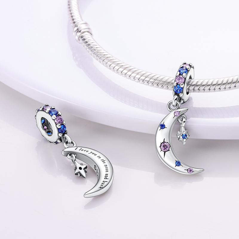 Charms Plata Blue And Purple Star And Moon Pendants Fit Original Bracelets Charms For Women Jewelry Diy Making Gifts