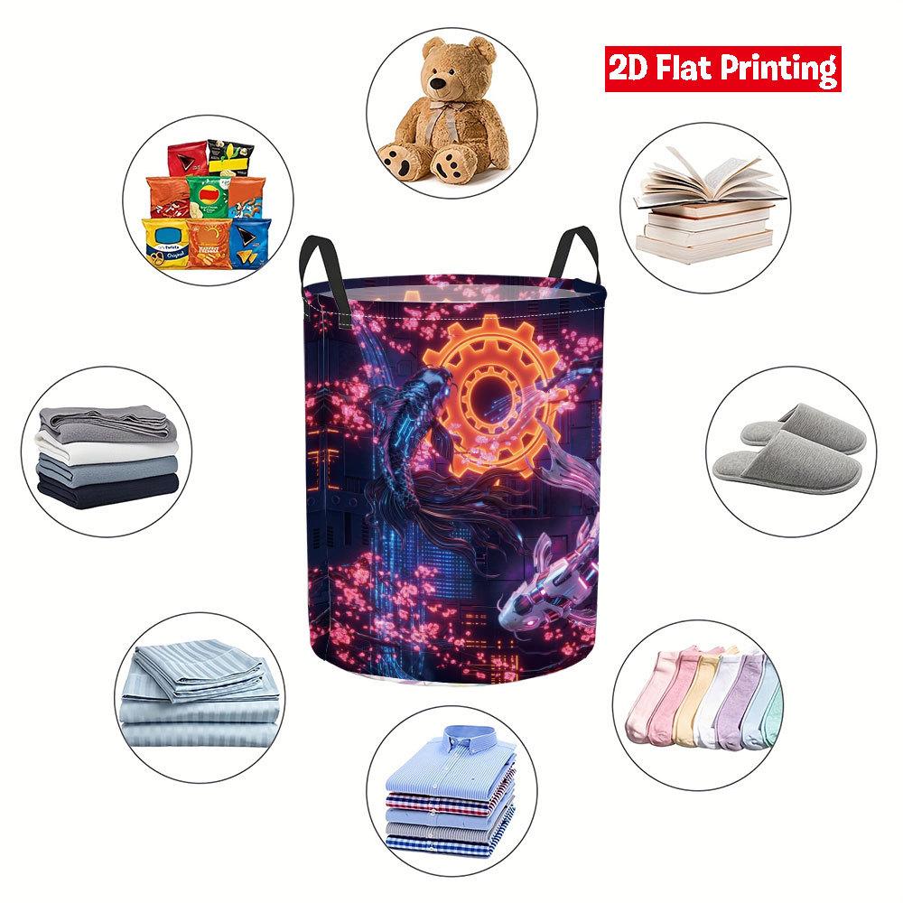 Collapsible Laundry Basket Large Round Waterproof Fabric Hamper Dirty Clothes Storage Bin Toy Organizer with Handles
