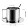 Stainless Steel Coffee Cup Set Double Walled Heat Resistant Coffee Mug with Spoon and Saucer Drink Tableware Kitchen Cafe Tools