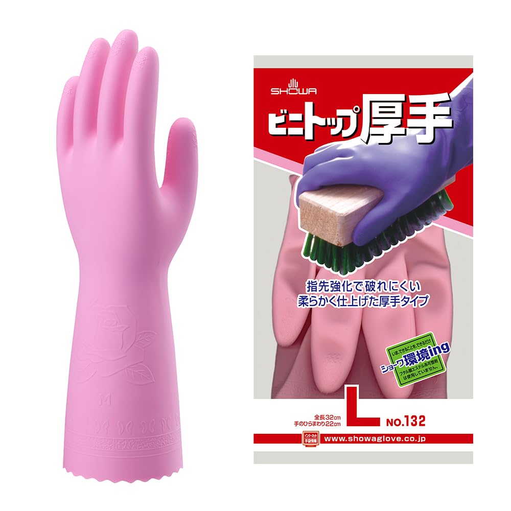 Showa Gloves 132 Vinyl Top Thick Pink L Size 1 Pair No.