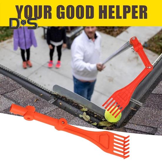 

Многоцелевой инструмент для чистки водостоков с граблями Мини-грабли с вращающейся ручкой Долговечные грабли для удаления мусора из водостоков с земли оранжевый