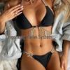 HaiFei 24 Sexy Split Bikini mit Neckholder & Metallanhänger für Damen