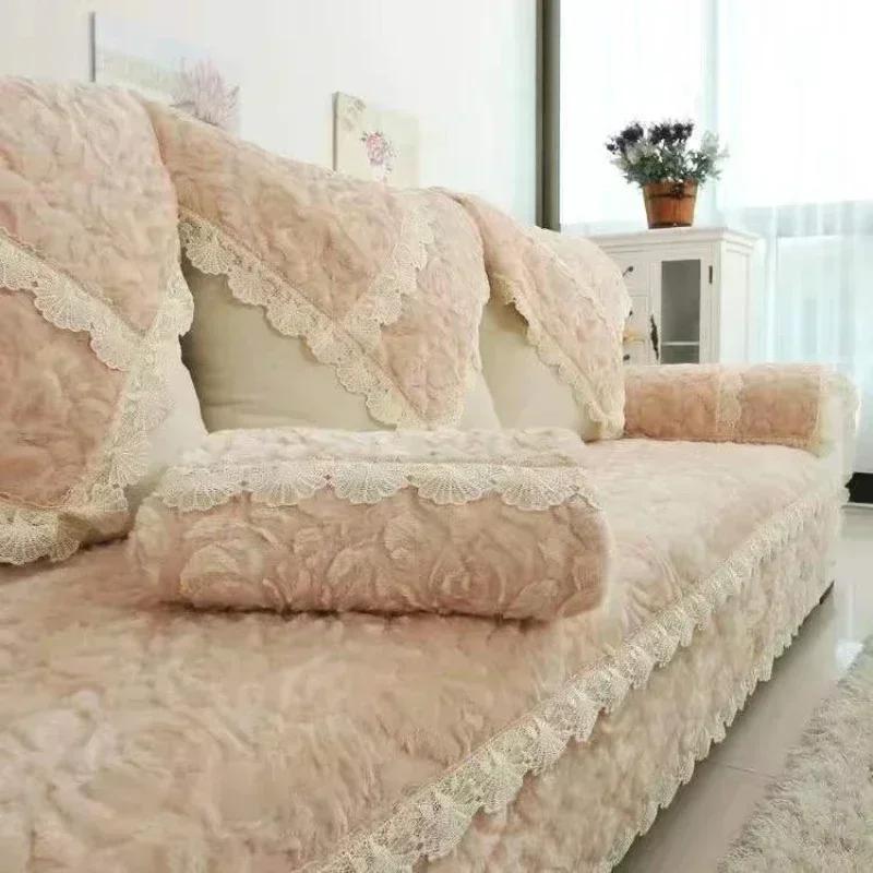Winter Rose Sofa Towel  Thick Warm  Mat New Modern Minimalist Anti Slip Plush Seat Cushion Set Backrest Cover Cloth