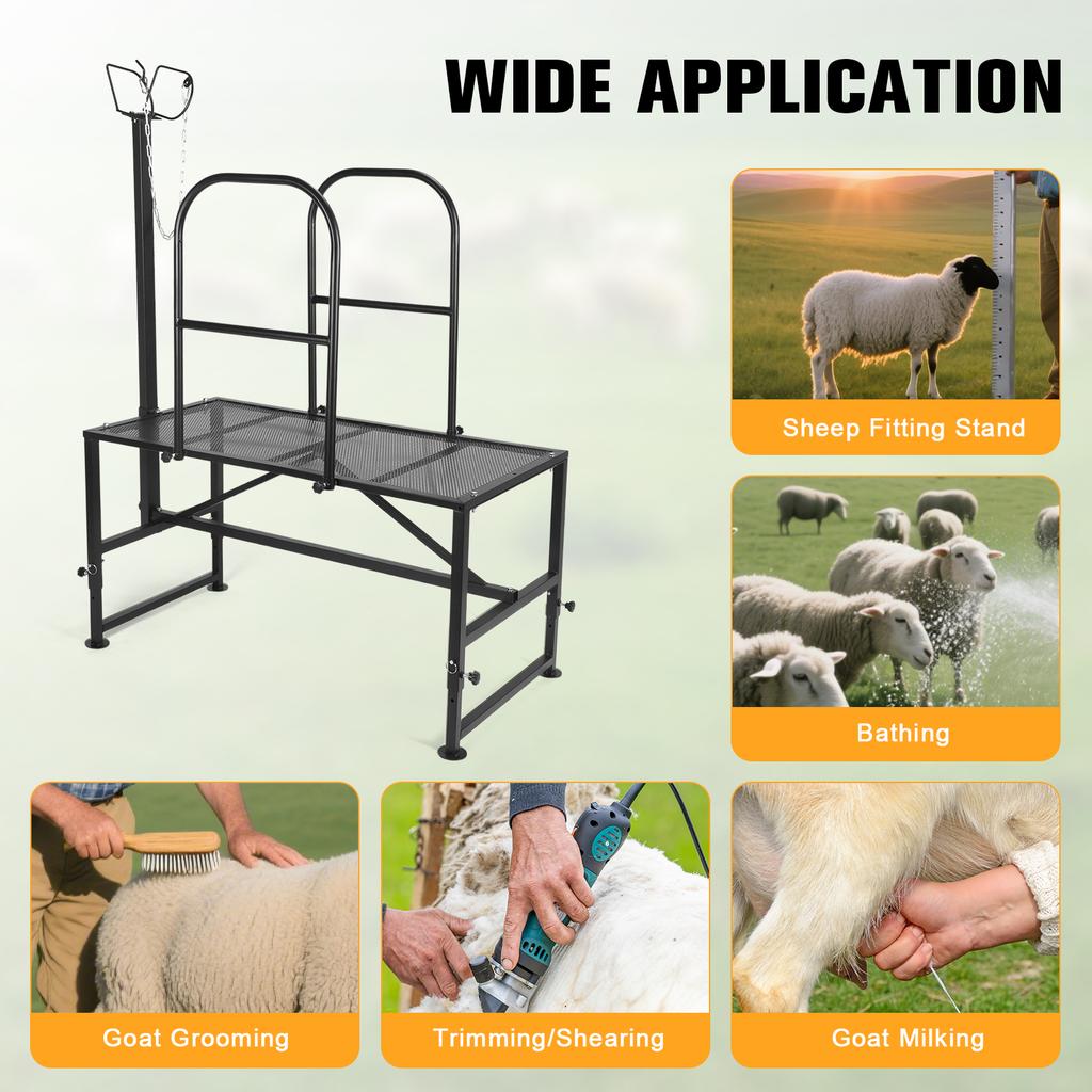 Goat and Sheep Stand 51x23 in Livestock Stand Metal Livestock Milking Shearing Stand 20.5" to 31" Adjustable Height Black