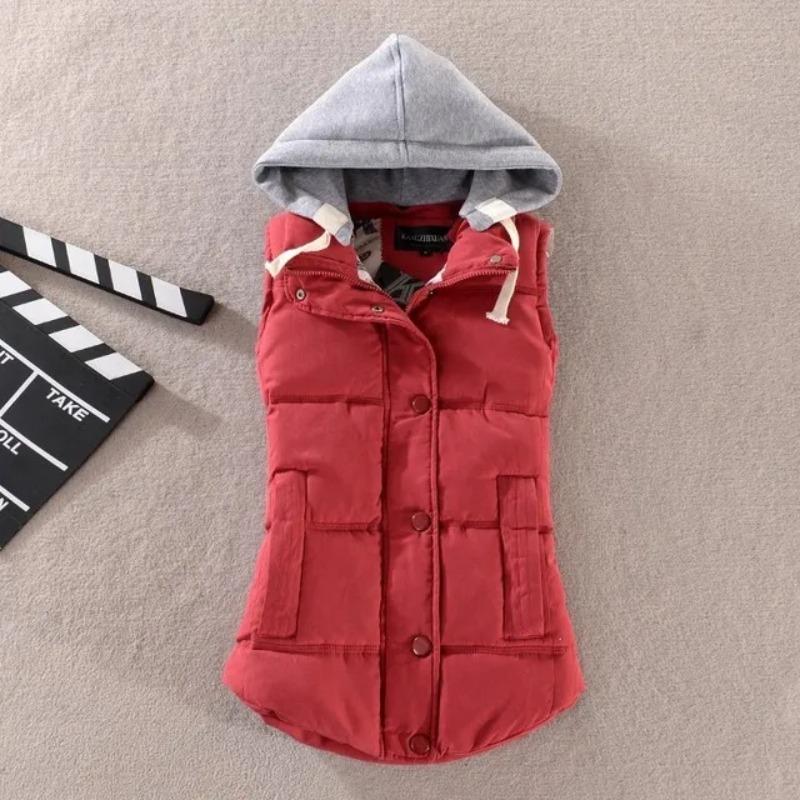 Women Cotton Vest Winter Coat Casual Pocket Casual Hooded Waistcoat Sleeveless Jacket Autumn Warm Vest Parkas
