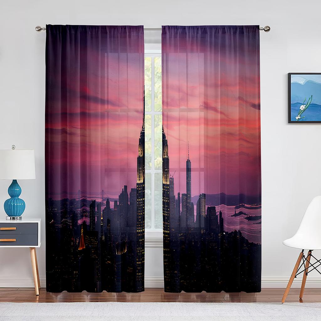 Pejzaż miejski Budynki biznesowe Sylwetki Miasto Tiulowe Zasłony do Dekoracji Salonu Sypialni Przezroczysta Woalowa Zasłona Okienna