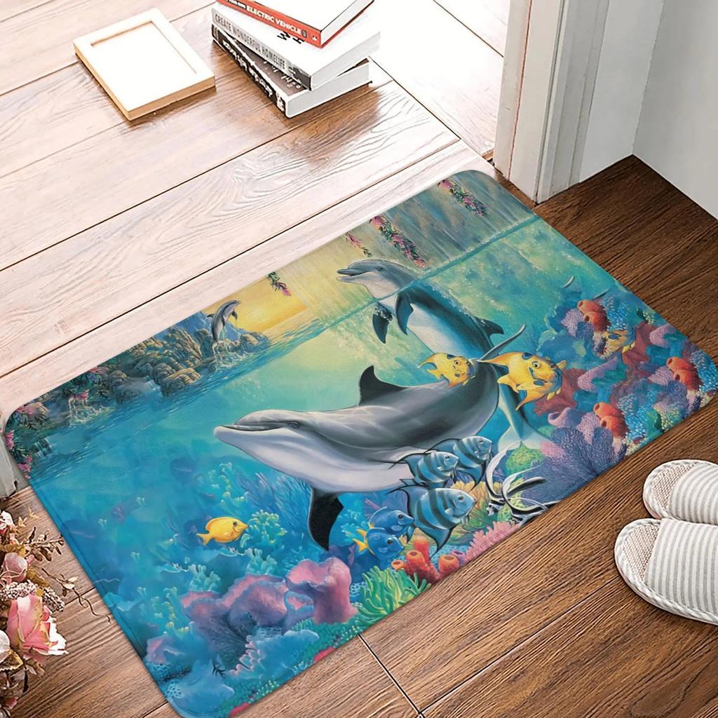 Meeresleben Delfin Teppich Boden Tür Küche Badezimmer Eingang Rutschfeste Matte Schlafzimmer Eingang Foyer Meerestier Fußmatte