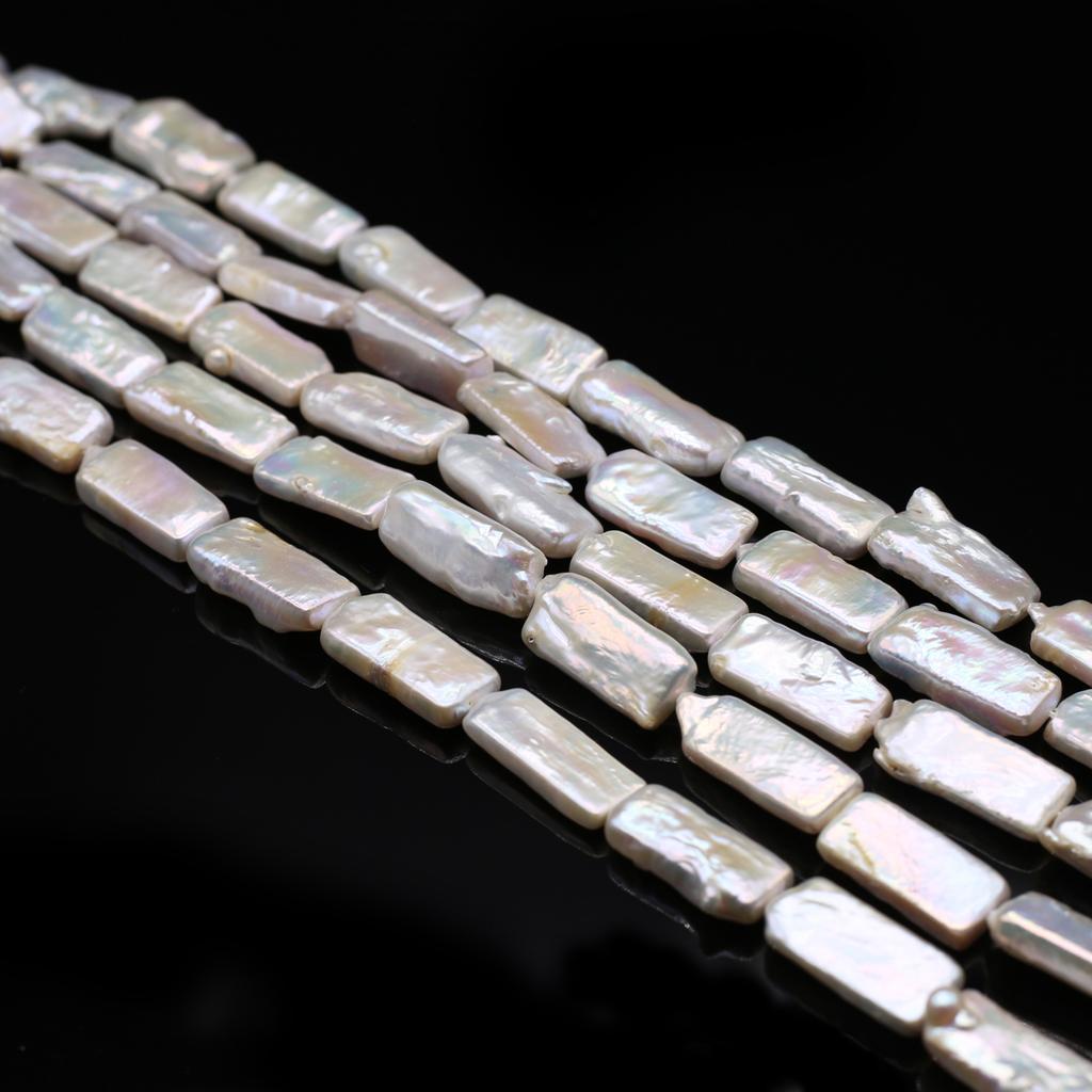 Boho Handmade Rectangle Pearl 15×10mm, White Natural Freshwater Pearls Beads for Jewelry Making DIY Necklace Accessories, Mother's Day Crafts 36cm