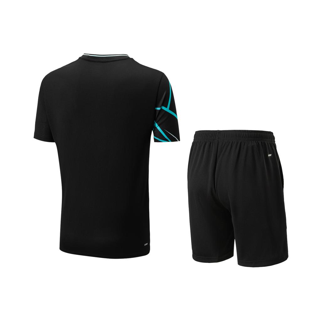 Li Ning Badminton Series Logo V-hals Kortermet Avslappet Shorts Sportsdrakt Unisex sportsdrakt Svart AATU051-1