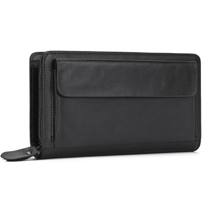 Genuine Leather Second Bag for Large Smartphone Leather Clutch 8 Card Coin Round Clutch Popular Black [wifreo] Men, Capacity, Compatible, Bag, Slots,