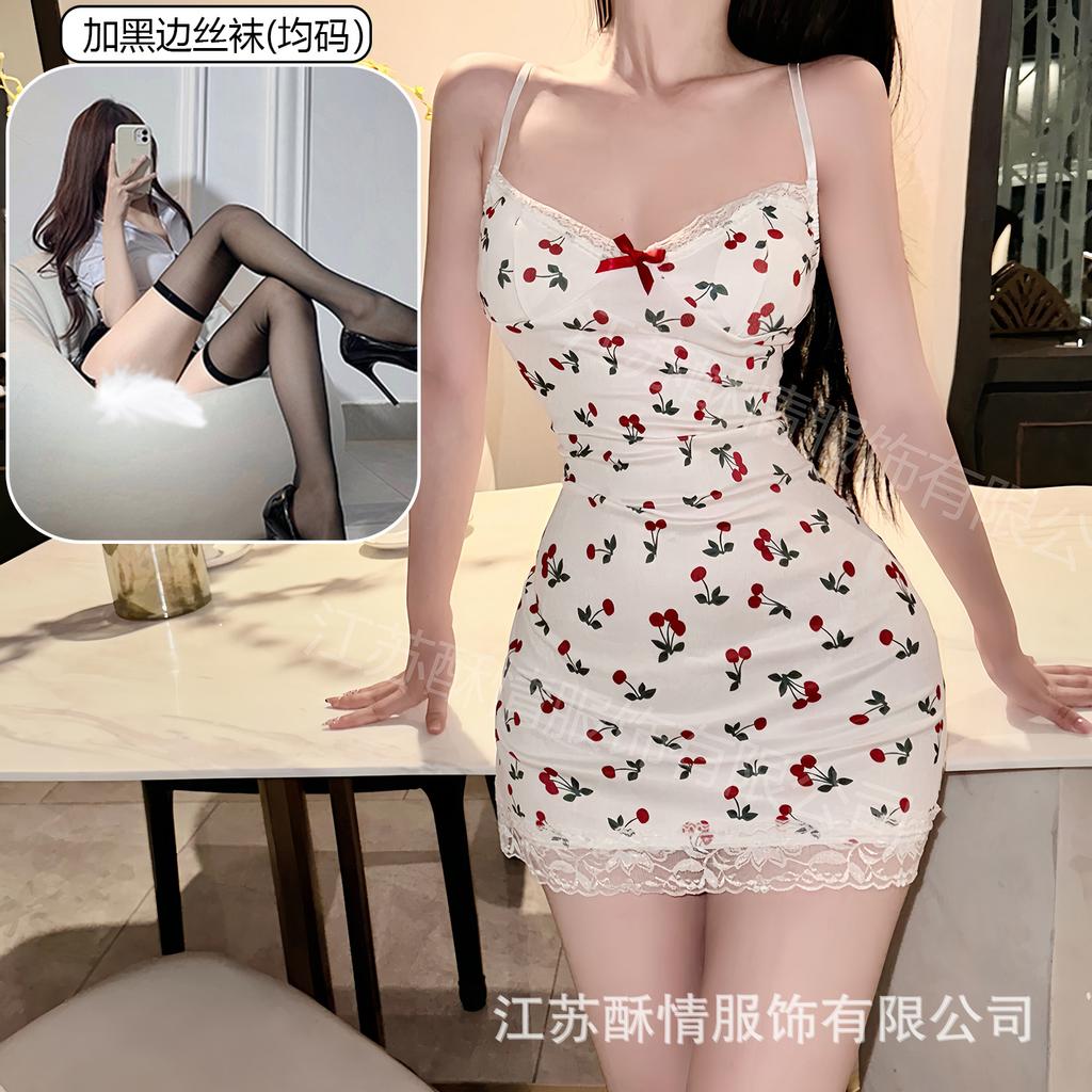 Sex lingerie pure desire cherry sexy women's bed small chest plus chest pad passion uniform seduction suit