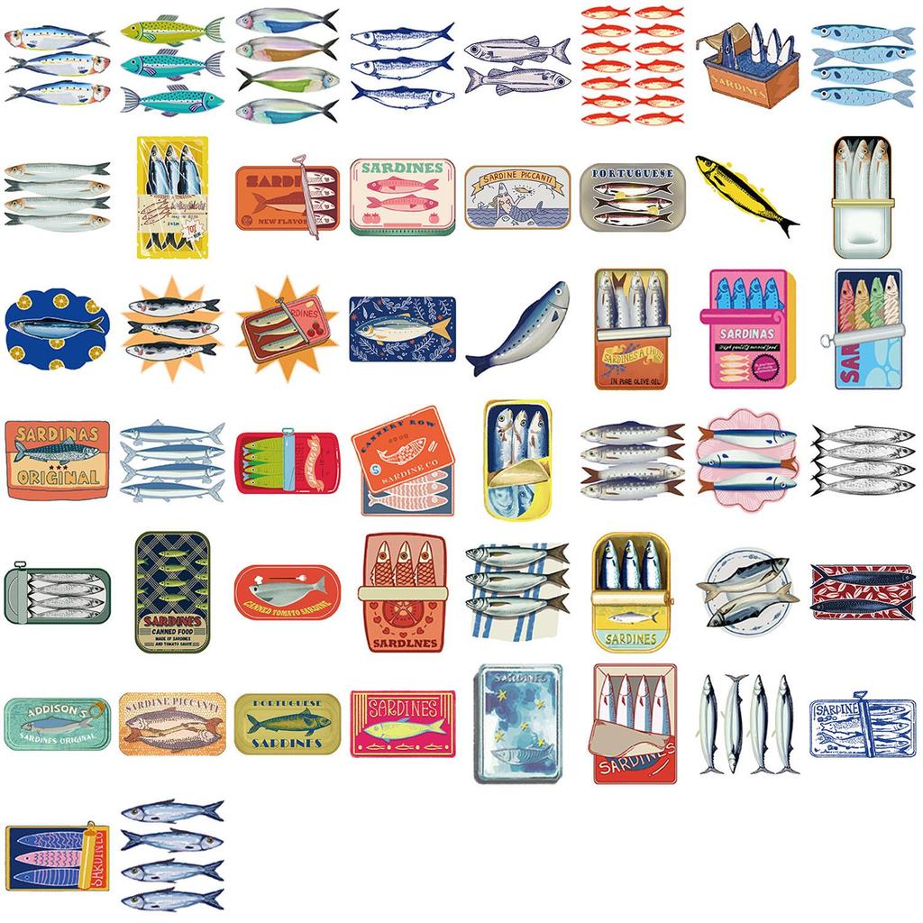 50 wasserdichte Sardinen-Aufkleber für Scrapbooks/Handyhüllen