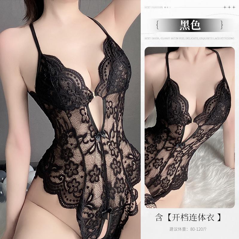 Sexy Lingerie Pure Lace Seduction Open Onesie Women's Hot Perspective Pajamas Free of Uniform
