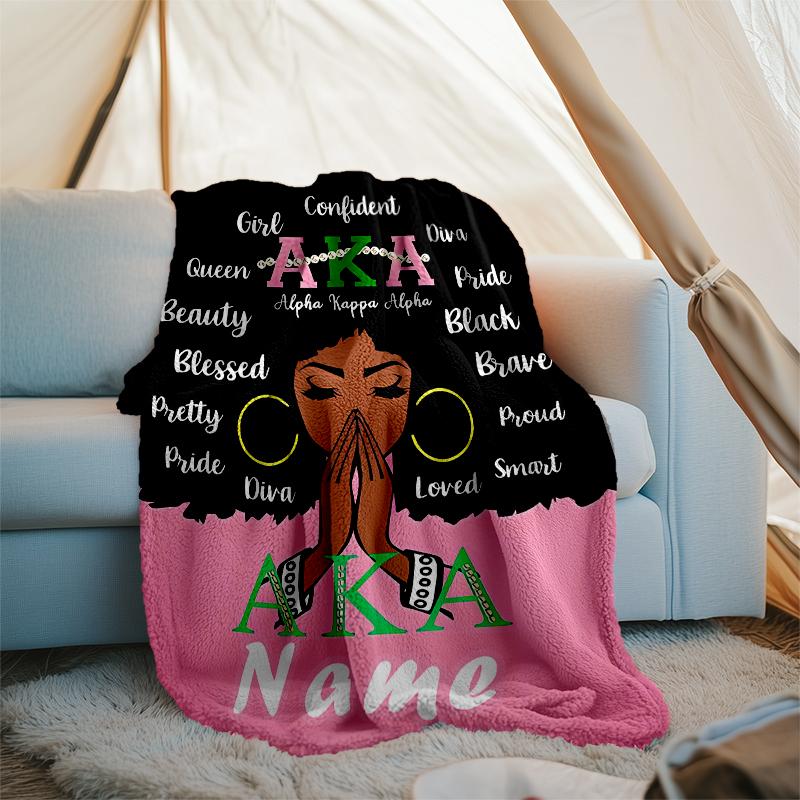 Personalized Custom Name Blanket - Alpha Kappa Alpha logo Print Design,Blanket for Sofa,Bed,Travel,Camping - Soft and Warm, Great Gift