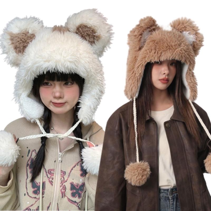 Girls Bear Hat Y2K Furry Ears Hat Furry Bear Gifts Warm Winter Hat Adult Children Furry Ears Winter Photo Props