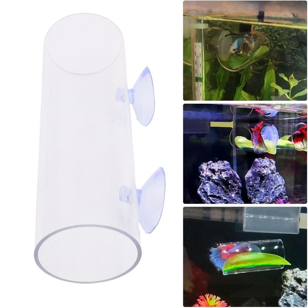 Betta Fish Tunnel Transparent Hollow Betta Fish Tube with Suction Cup for Resting Fish Accessories