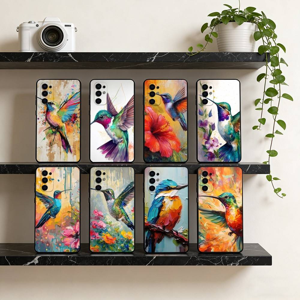 Colorful Bird Hummingbird Phone Case For Samsung S25,S24,S21,S22,S23,S30,Ultra,S20,Plus,Fe,Soft Silicone Black Cover