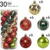 Christmas Tree Ornaments, 30ct Christmas Ball Decoration Set 2.36" Red Green and Gold Christmas Ball Shatterproof Hanging Tree Ornament Set