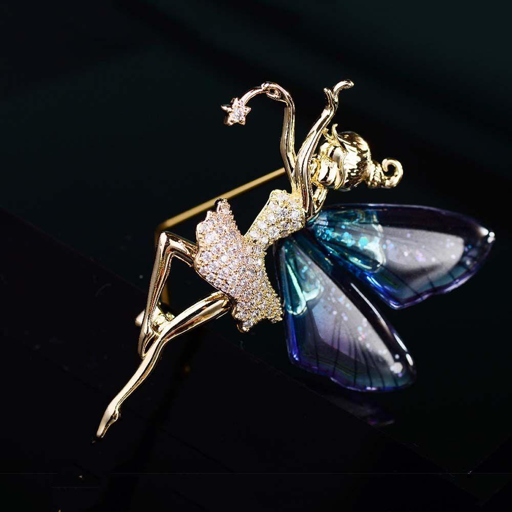 Gift Female Jewelry Dancing Girl Lapel Pins Women Crystal Brooches Angel Wings Brooch Coat Corsage