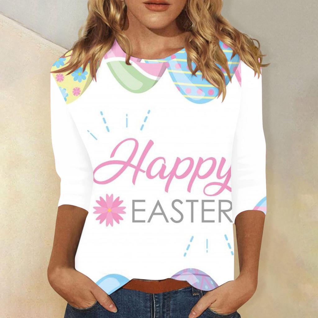 Round Neck 3D Rabbit Festival Printed Top Fashionable Casual Long Sleeved Women's T-shirts