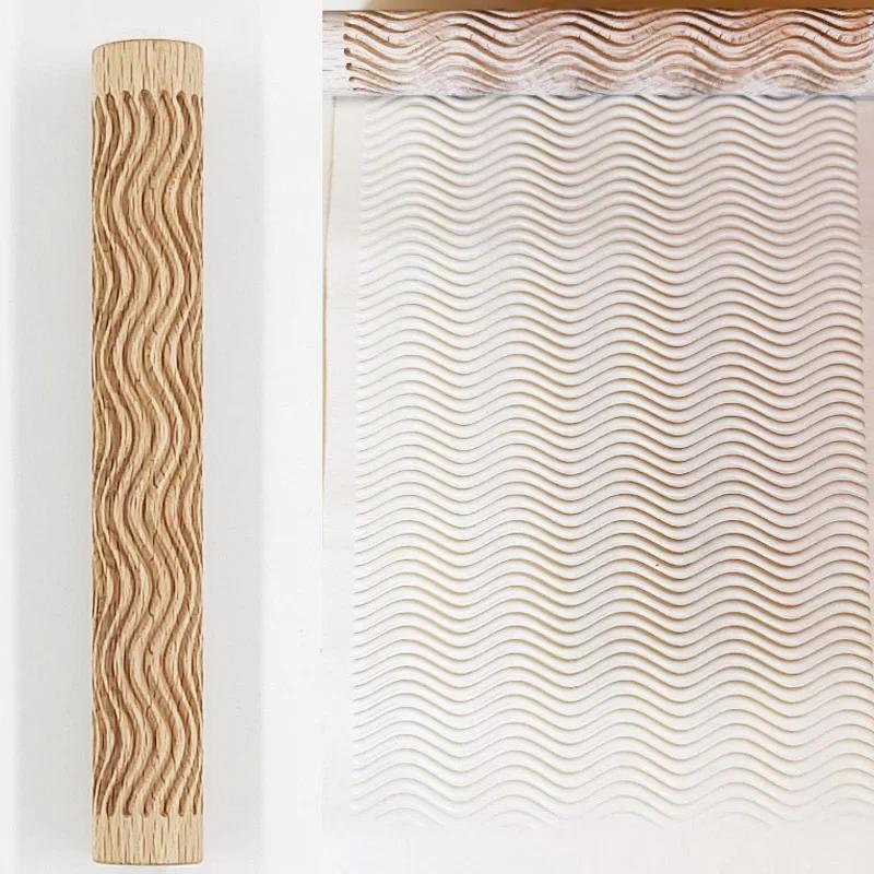 1PC Wooden Texture Rolling Pin Ceramic Pottery Art Embossed Rod Flower Pattern Mud Roll Roll Reliefs Clay Tools Stone DIY Baking