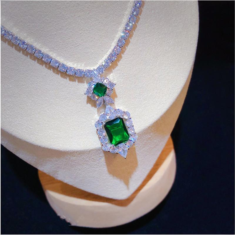Women's Jewelry Set S925 Created Emerald Gemstone Earrings Sparkling Necklace Classic High Jewelry Mother's Day