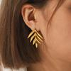 Simple Gold Leaf Earrings Hypoallergenic Titanium Steel Dainty Elegant Everyday Wear Non-Tarnish Ear Jewelry