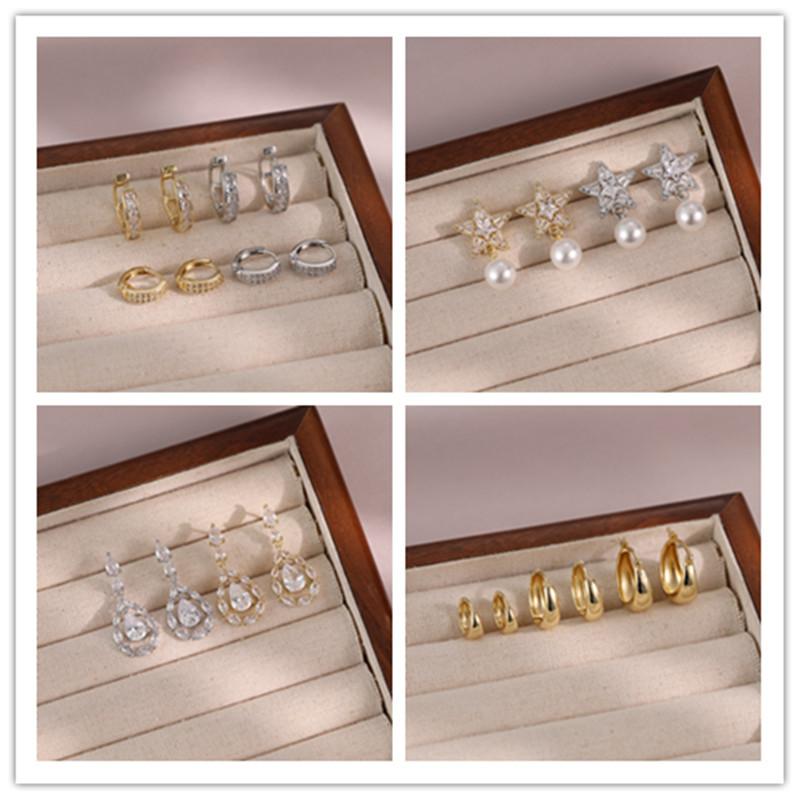 2025 new pearl ear buckle femininity elegant contrasting stud earrings jewelry simple versatile plain ring earrings