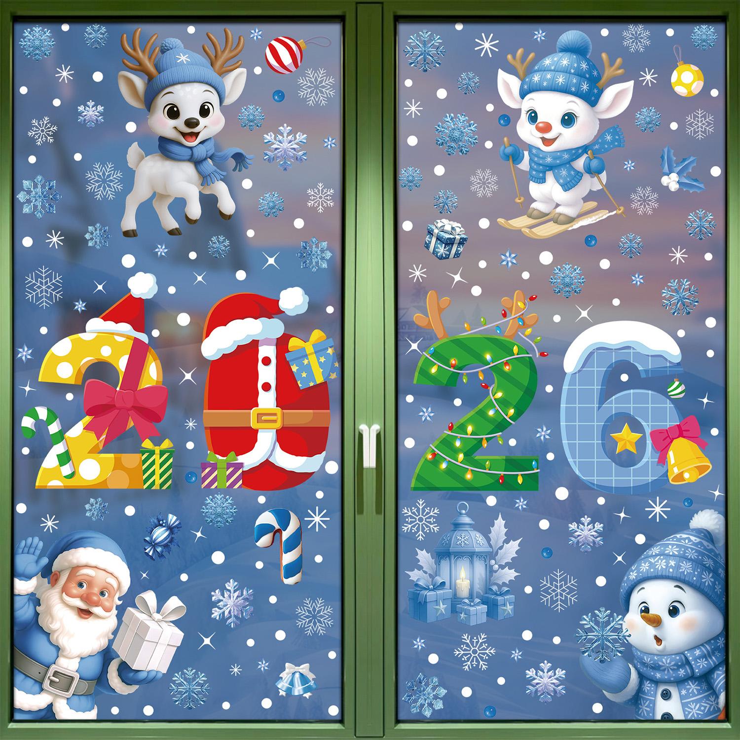

Різдвяні наклейки на вікна, Статичні наклейки зі сніговиком та оленем, Знімні наклейки на скло 20 x 30 cm