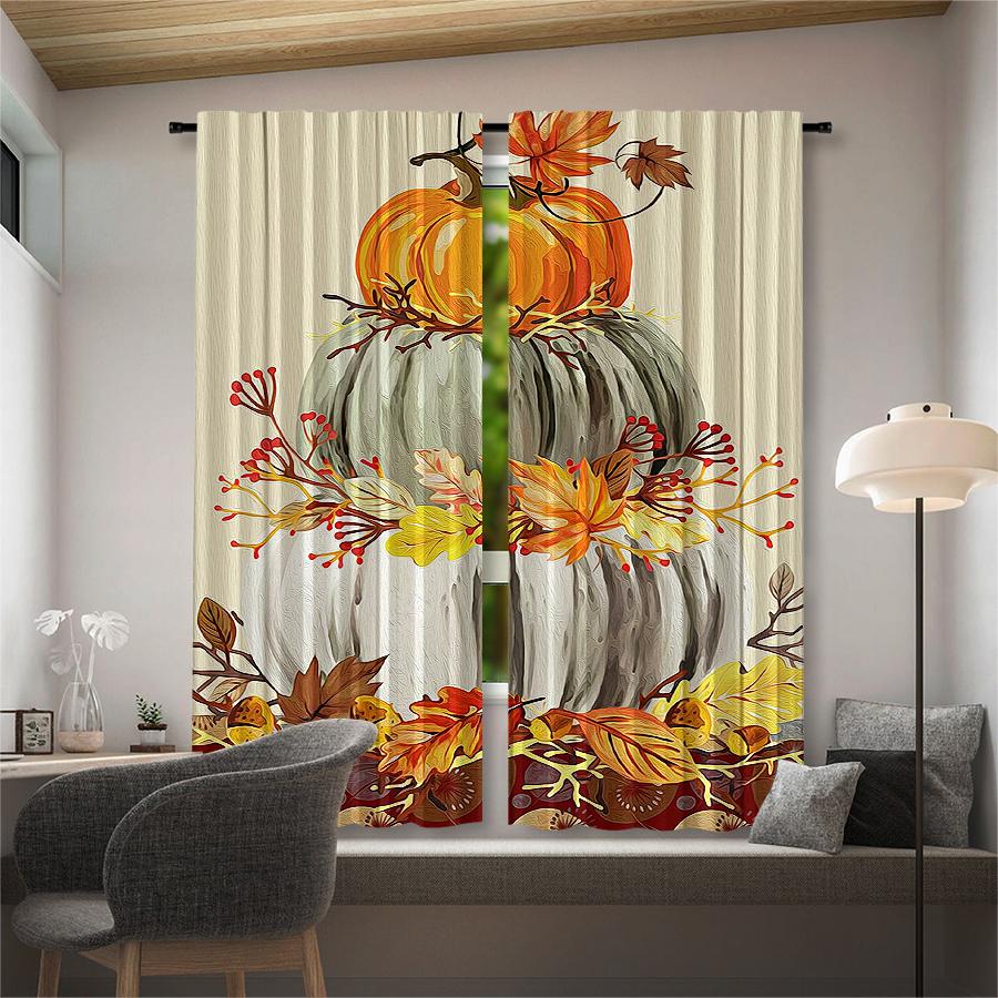Christmas Pumpkin Maple Leaf Printed Curtains Decorations Home Room Curtain Polyester