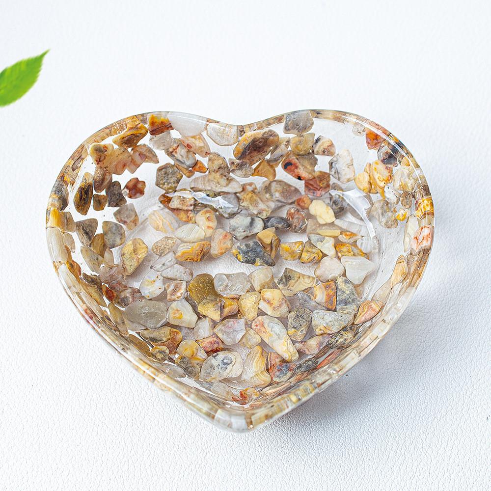 Piatto a Cuore in Resina con Riempimento di Cristallo Naturale per Arredamento Casa e Regalo
