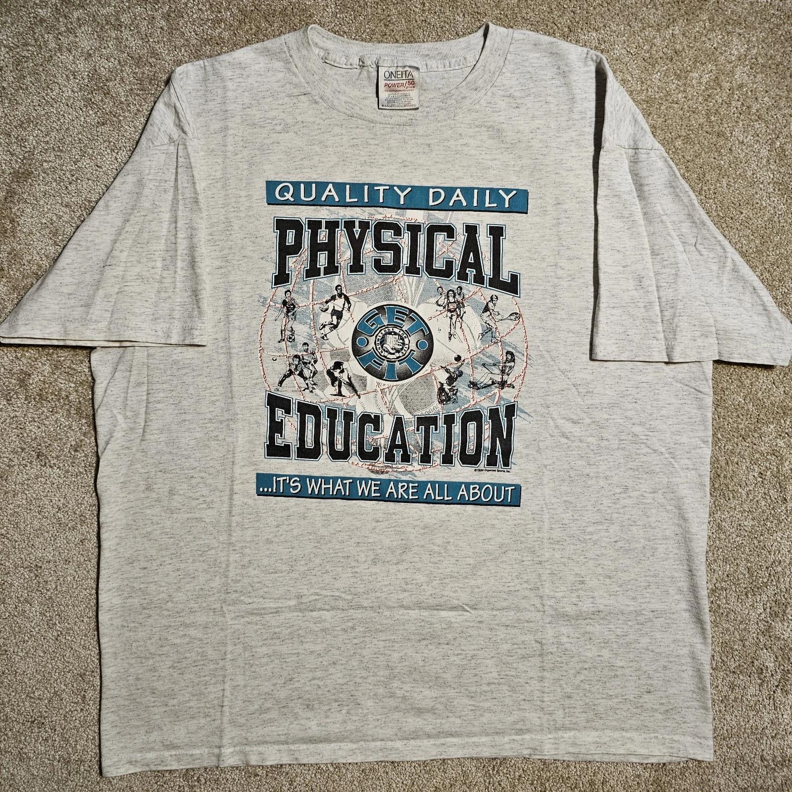 Vtg 90s Physical Education Globe XL Graphic T-shirt Oneita Single Stitch Indie S