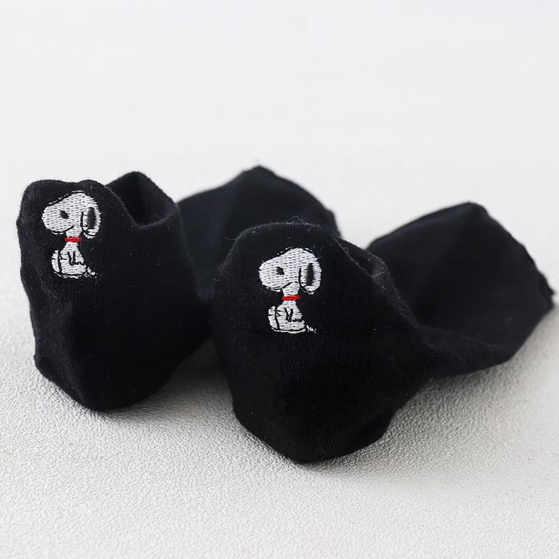 Women's Black & White Cartoon Embroidered Ankle Socks - Summer Thin Shallow Mouth Korean Style