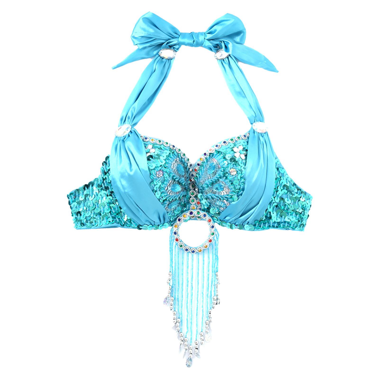 

Жіночий стразами танець живота бюстгальтер топ блискітки на кісточках бюст є блискітками китицями бюстгальтер костюм виступ танцювальний одяг