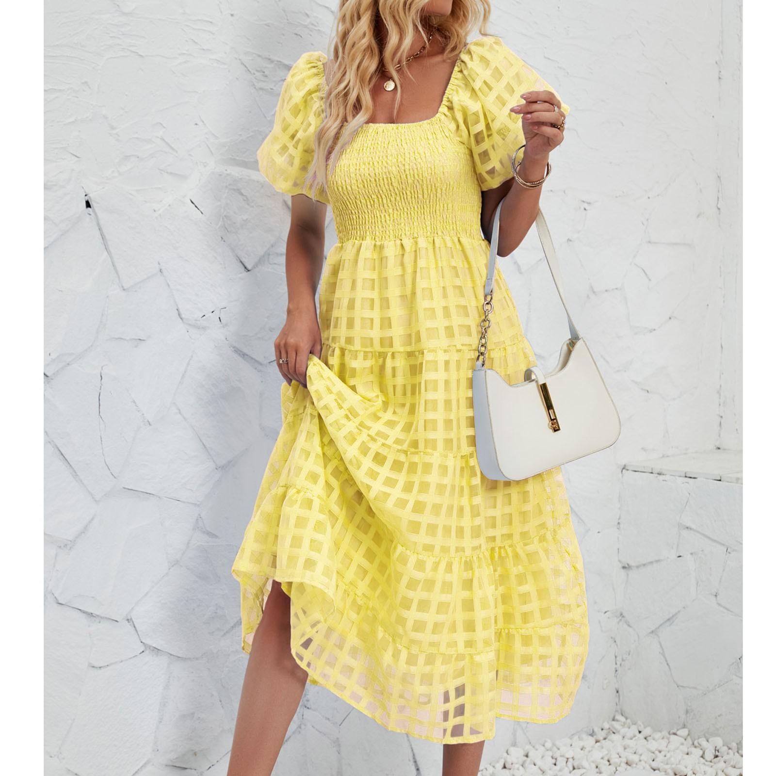 

Женское свободное и модное длинное платье, платье-фонарик с короткими рукавами, юбка А-силуэта XL жёлтый