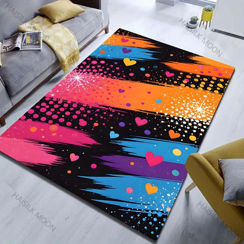 Fashionable Heart-shaped Watercolor Print Carpet for Living Room Bedroom Sofa Doormat Decor Sofa Table Area Rug Non-slip Mat