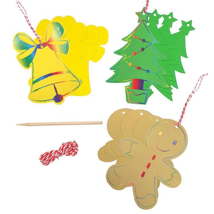 Suspensions Noël 2 à gratter Sapin Activité Enfant B 12 pièces