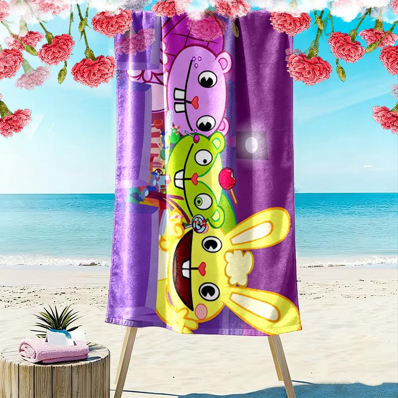 Serviette de plage Happy Tree Friends Impression plate 2D, Grande serviette douce à séchage rapide pour la plage, le camping, la natation. NSTJ0928233