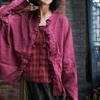 Chinese Style Vintage Print Green Blouse Women Long Sleeve Button Shirt Tops Spring Stand Collar Johnature
