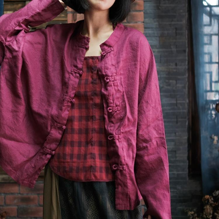 Chinese Style Vintage Print Green Blouse Women Long Sleeve Button Shirt Tops Spring Stand Collar Johnature