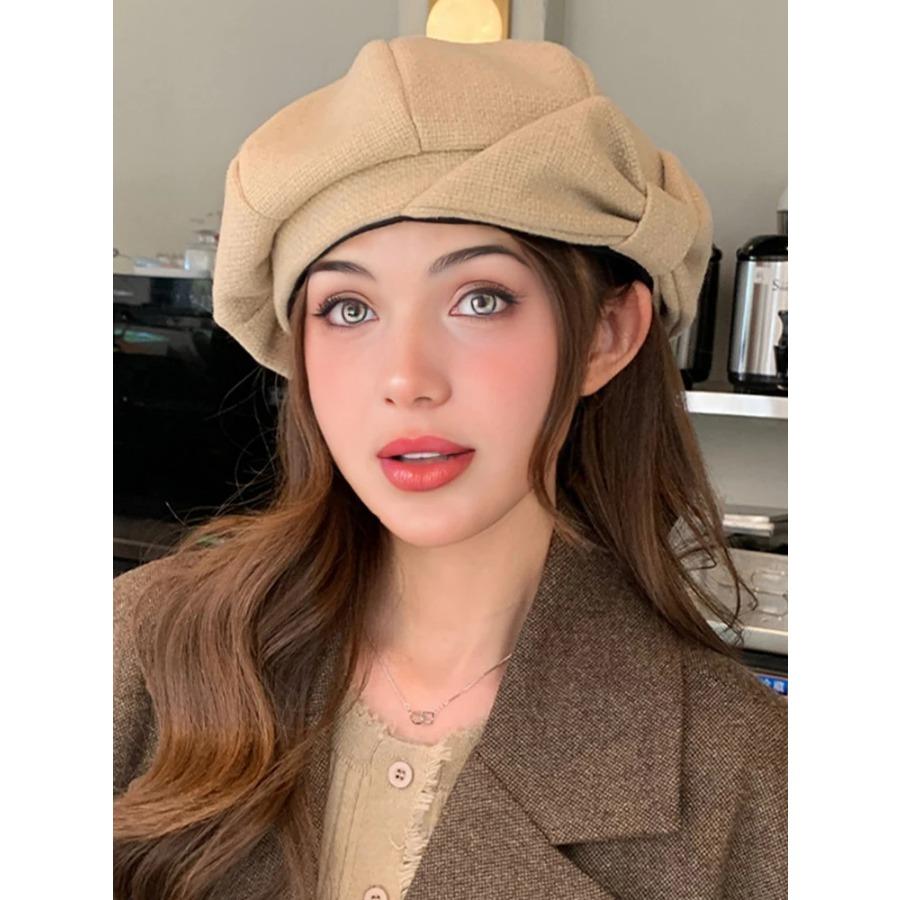 

Осенняя женская новая восьмиугольная шляпа зимний бант элегантный темперамент показать лицо маленький берет подходит для ежедневных путешествий и использования