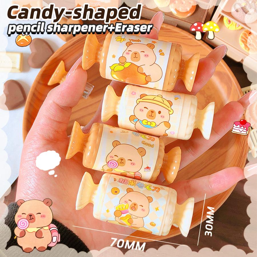 

kawaii stationery items back to School supplies capybara candy pencil sharpener for child eraser rubber cute things