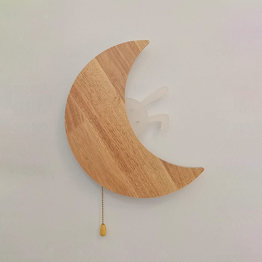 Sakura Wandleuchte Mondform Hase Wandlampe mit Wandzimmer Niedliche Wandleuchte mit LED Wand Indirekt Wandmontierte Leuchte Hängend, Kinder