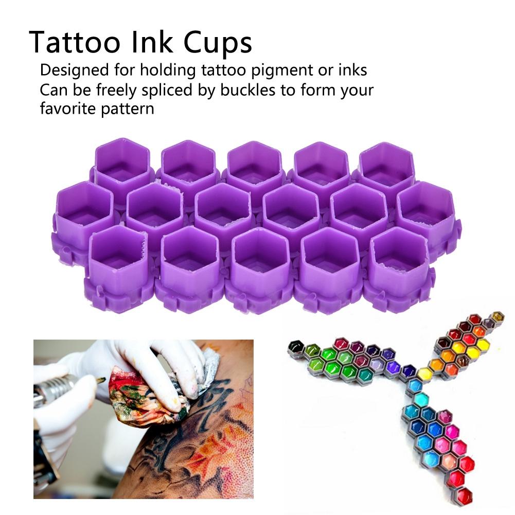200Pcs Tattoo Ink Cups Honeycomb Shape Pigment Holder Cups Permanent Makeup Supplies Purple