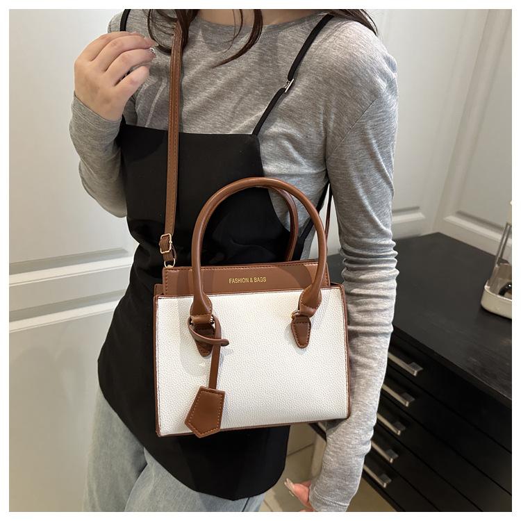 Women's Faux Leather Color Block Tote Bag Large Capacity Mother Daughter Set Shoulder Bag Fashionable Casual Handbag