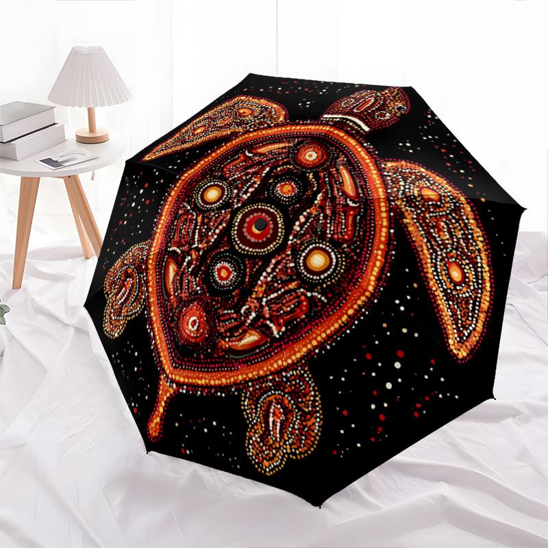 1 Stück Automatischer Faltregenschirm - Verziertes Schildkrötenmuster, Tragbares & Faltbares Design mit 8 Speichen, Weihnachts-Geburtstagsgeschenke